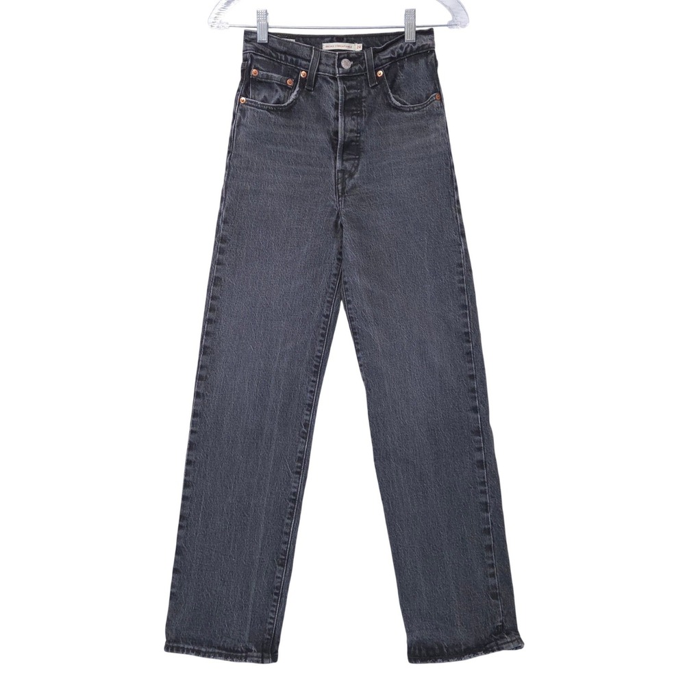 Levis Premium Ribcage Straight Ankle Jeans W24xL29 Faded Black Buttone Fly Y2K